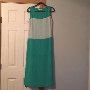 Green and white maxi dress
